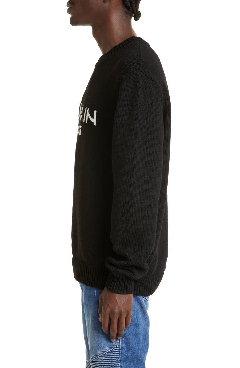 Balmain Logo Merino Wool Blend Sweater, Alternate, color, 