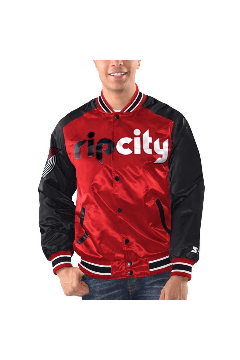 Men's Starter Red/Black Portland Trail Blazers Renegade Satin Full-Snap Varsity Jacket, Alternate, color, Red
