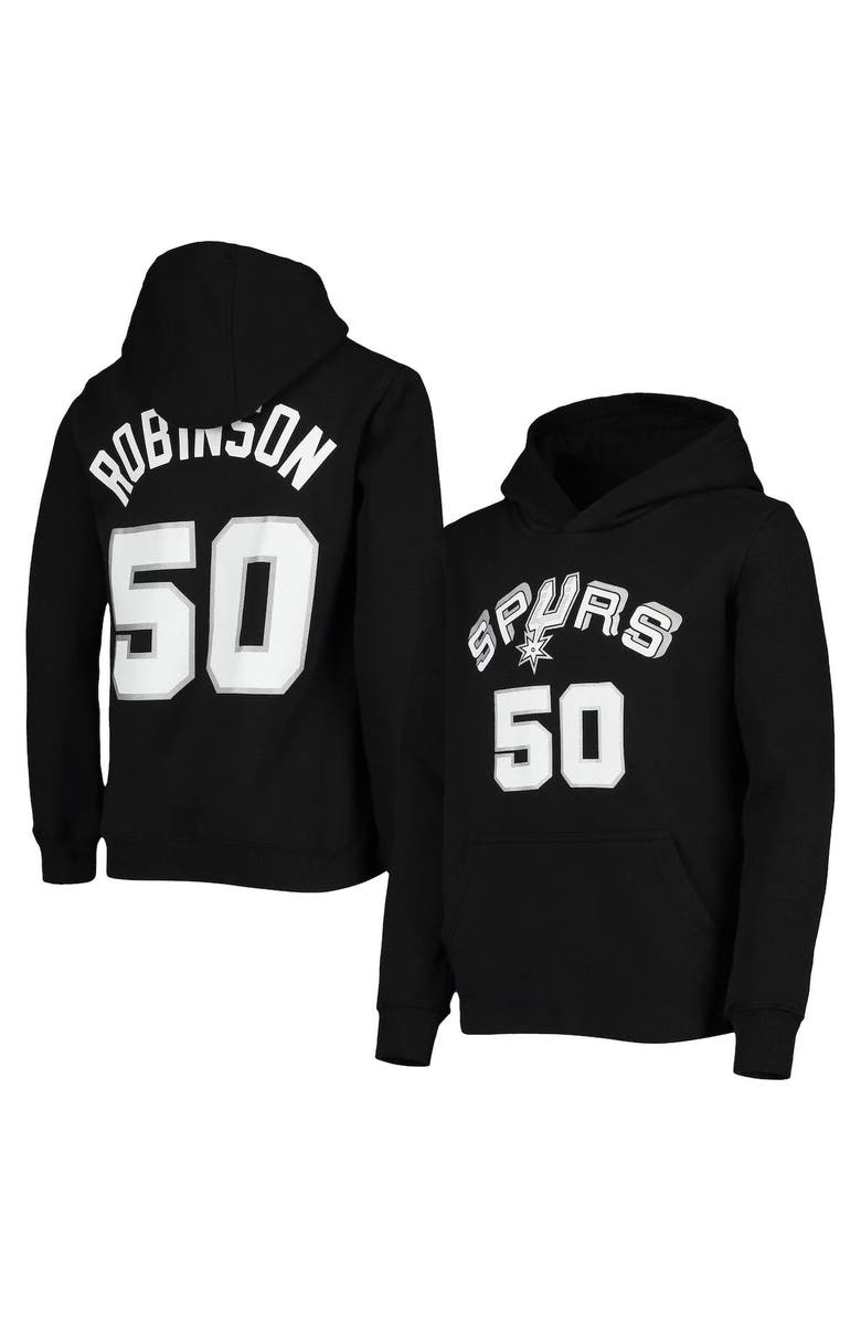 Mitchell & Ness Youth Mitchell & Ness David Robinson Black San Antonio Spurs Hardwood Classics Name & Number Pullover Hoodie, Alternate, color,