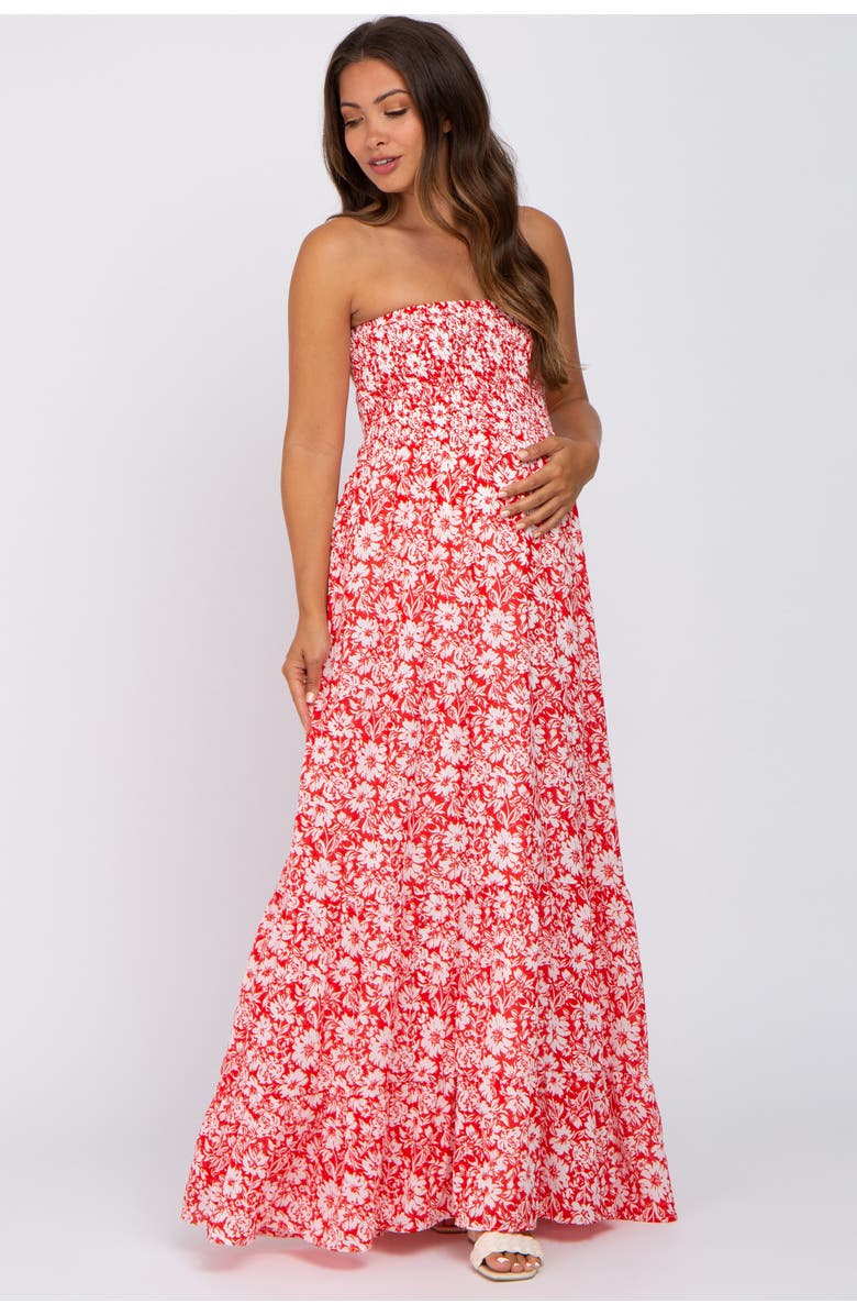 PinkBlush Floral Strapless Smocked Maxi Dress, Main, color, Red