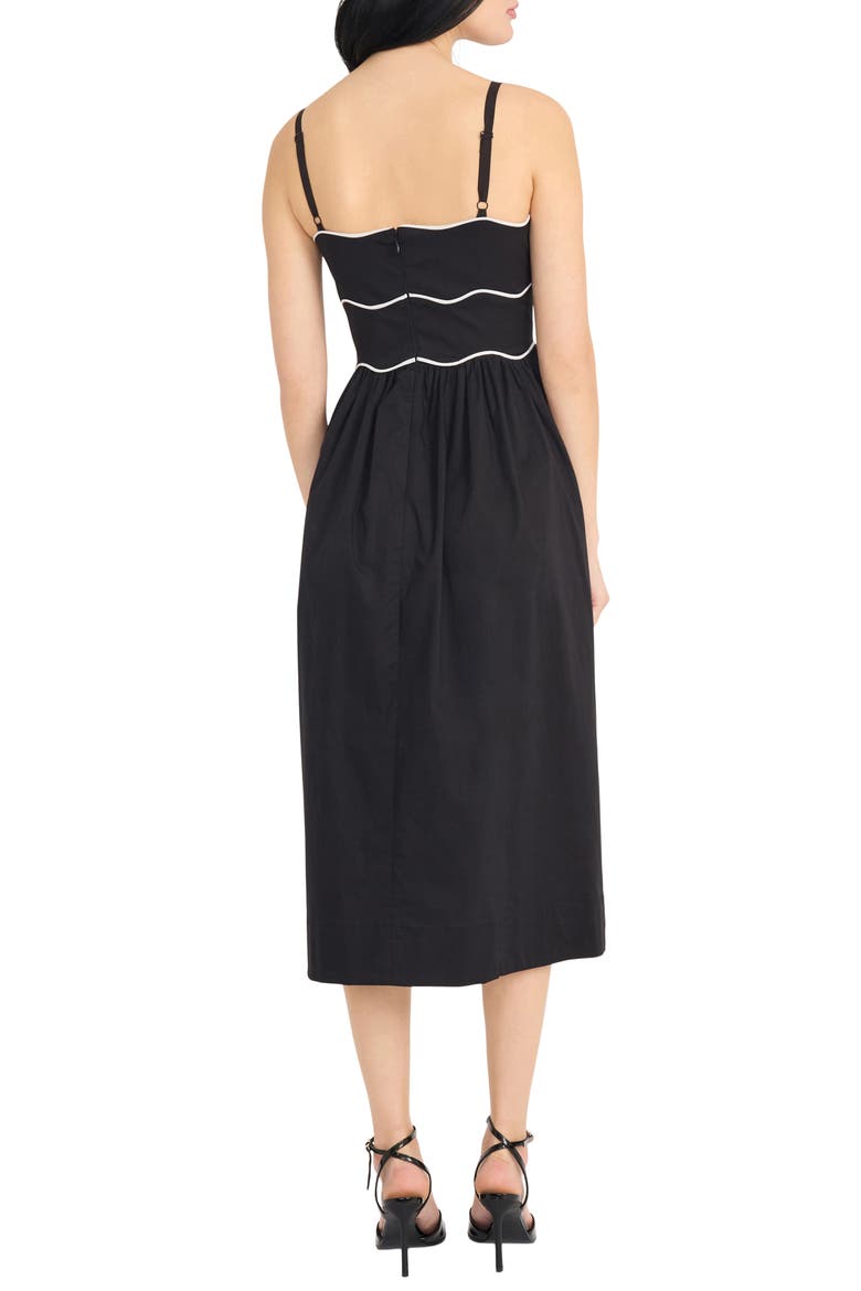 Wavy Piping Stretch Cotton Midi Sundress, Alternate, color, BLACK