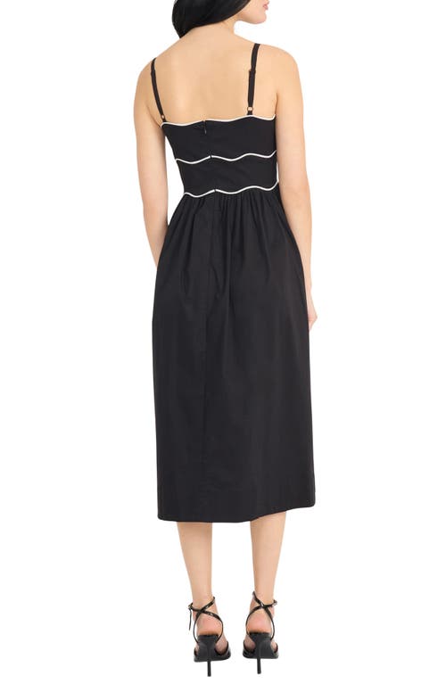 Donna Morgan Wavy Piping Stretch Cotton Midi Sundress In Black