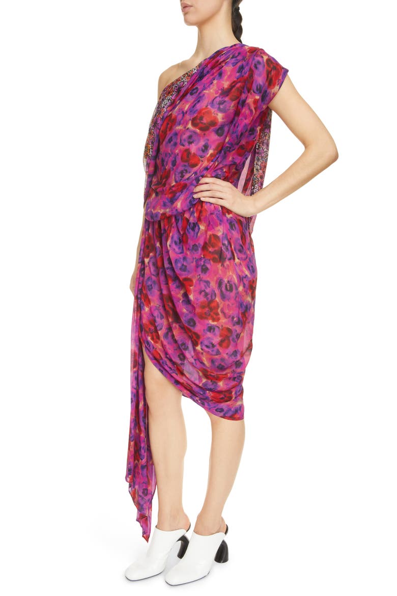 Devora Mixed Floral Print Asymmetric Minidress, Alternate, color, FUCHSIA 304