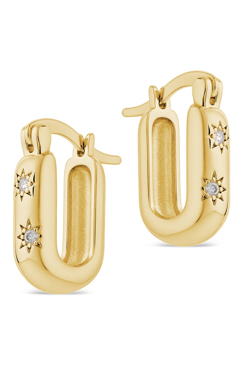 Bold Cubic Zirconia Rectangular Hoop Earrings, Alternate, color, GOLD