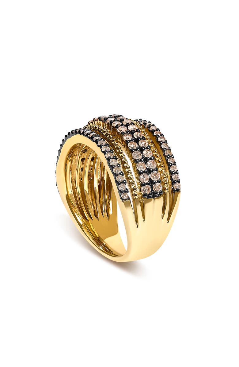 Haus of Brilliance 10K Yellow Gold Plated Sterling Silver 1.00 Cttw Champagne Diamond Multi Layer Band Ring, Alternate, color, Yellow Gold Over Silver