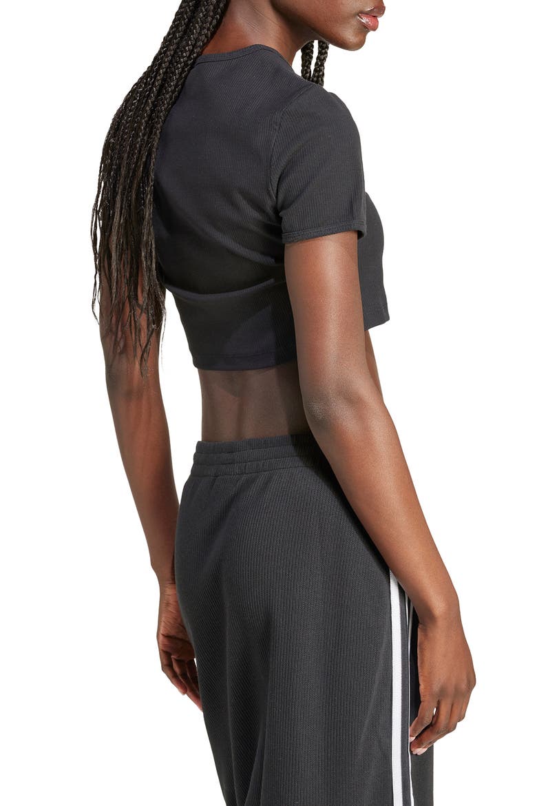 Essentials Trefoil Logo Crop Rib T-Shirt, Alternate, color, BLACK