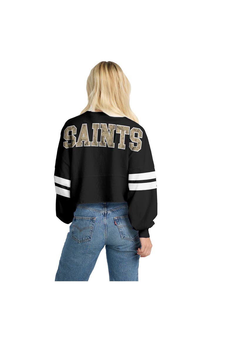 Women's Spirit Jersey  Black New Orleans Saints Oversized Cropped Stripe Long Sleeve T-Shirt, Alternate, color, Black