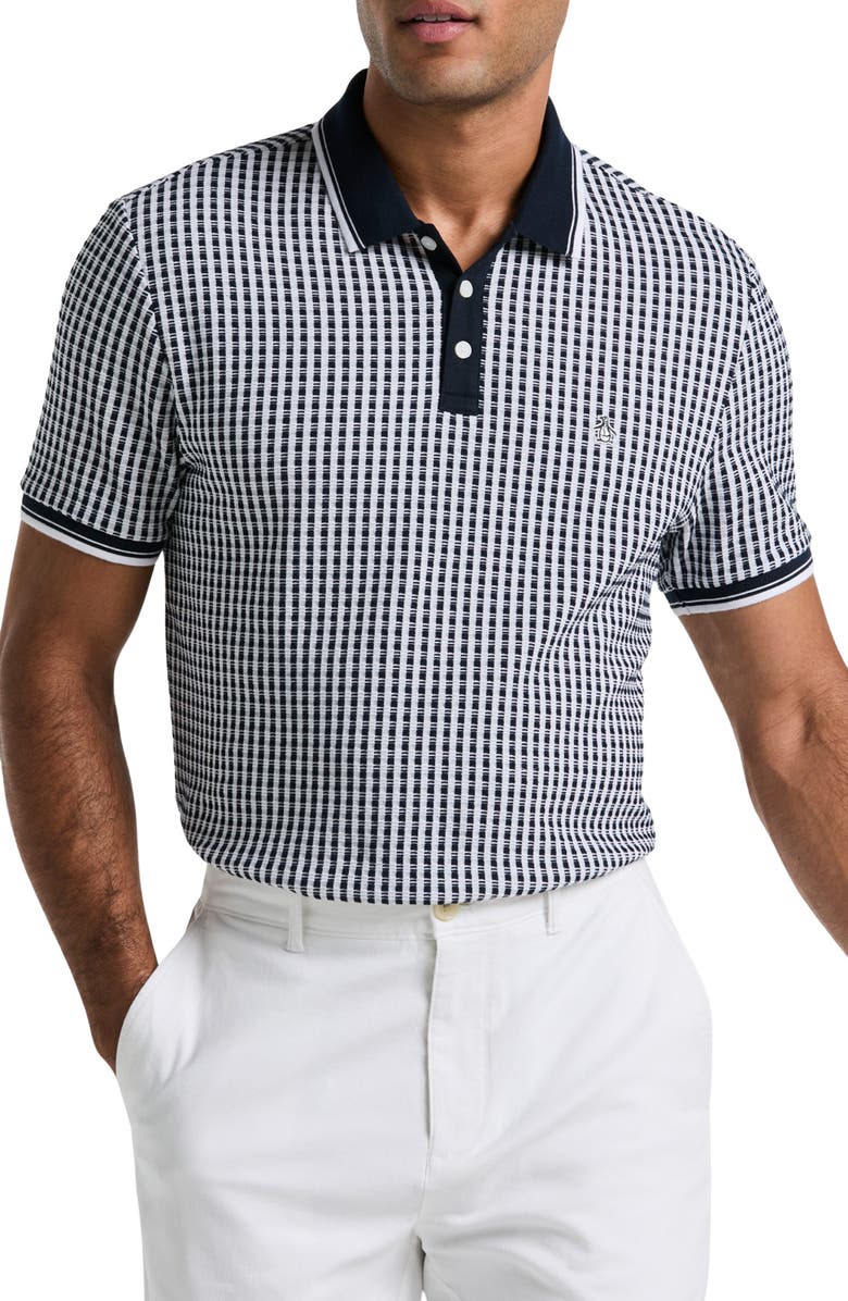 Original Penguin Jacquard Check Polo, Main, color, Dark Sapphire