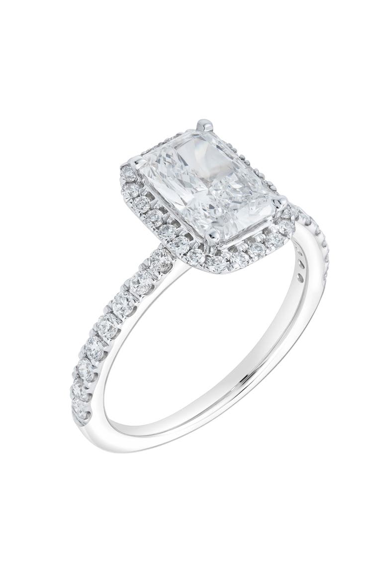 Basma 14K White Gold Radiant Cut Lab Grown Diamond Halo Engagement Ring - 2 Ct, Alternate, color, 14K White Gold