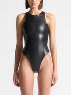 Manière De Voir Josie Leather Racer Neck Bodysuit