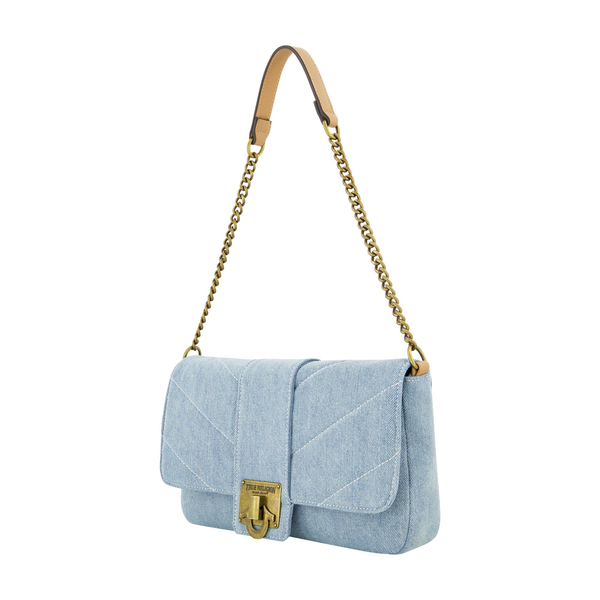 True Religion Denim Brass Hardware Flap, Alternate, color, Light Blue