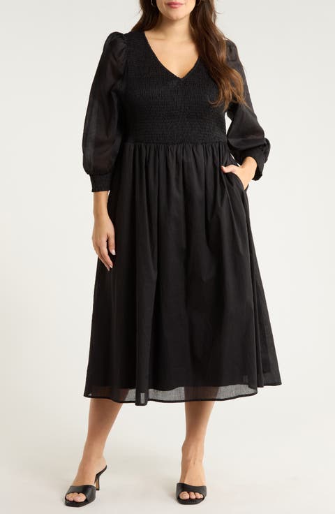 Zelda Smocked Long Sleeve Maxi Dress (Plus)