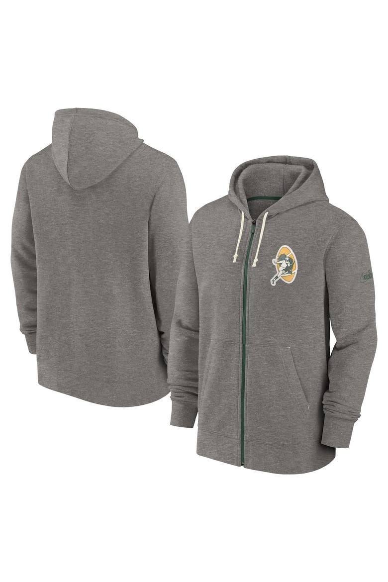 Men's Nike Heather Charcoal Green Bay Packers Historic Lifestyle Full-Zip Hoodie, Main, color, Heather Charcoal