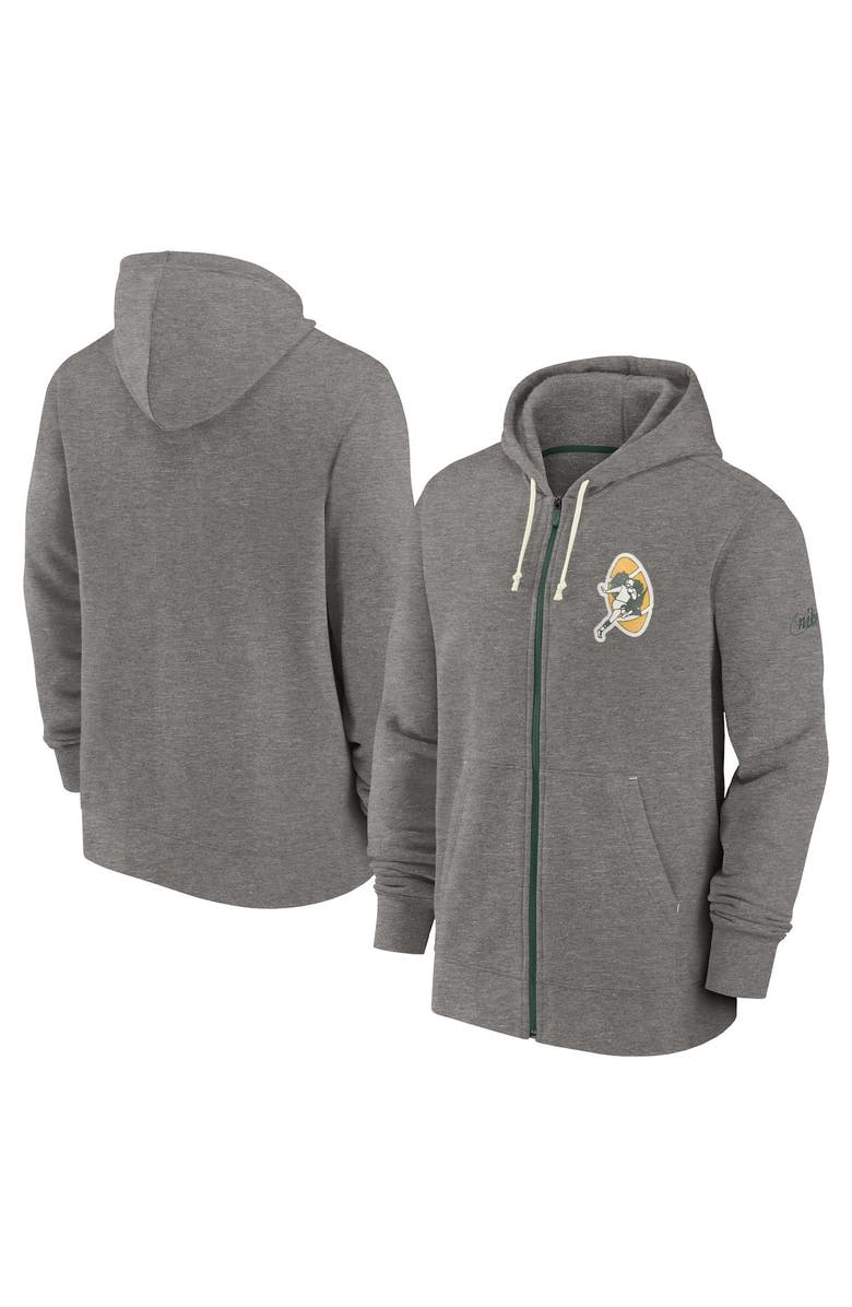 Nike Men's Nike Heather Charcoal Green Bay Packers Historic Lifestyle Full-Zip Hoodie, Main, color, Heather Charcoal
