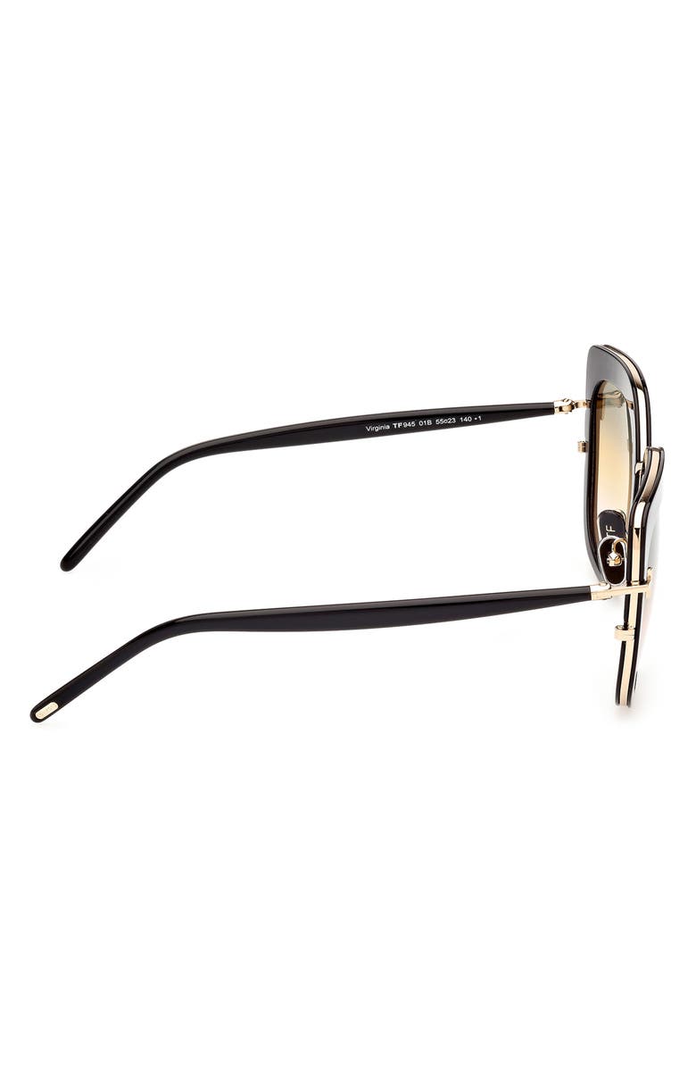 TOM FORD Virginia 55mm Gradient Square Sunglasses, Alternate, color, Shiny Black / Gradient Smoke