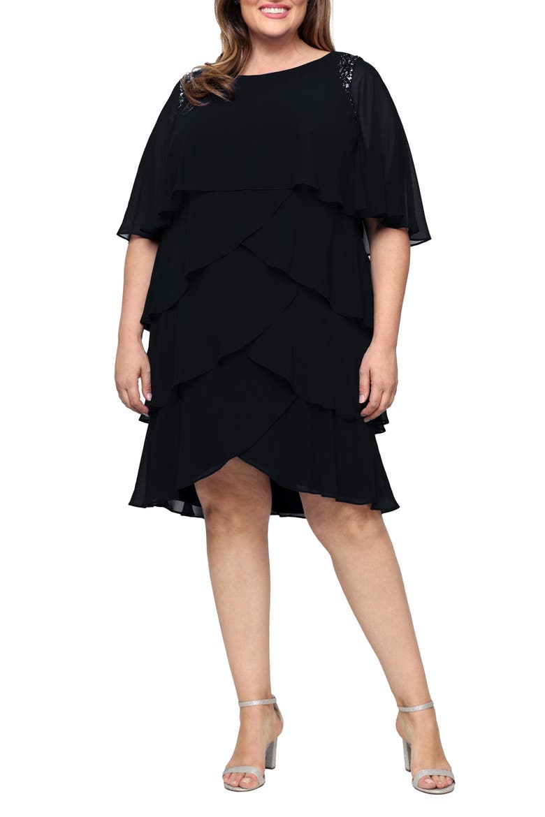 Cape Overlay Beaded Cocktail Dress, Alternate, color, BLACK