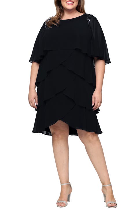 Cape Overlay Beaded Cocktail Dress