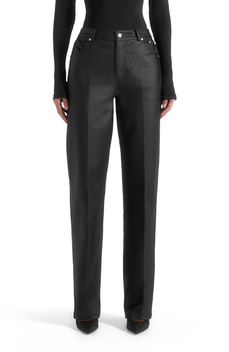 Manière De Voir Jana Wax Effect Denim Boyfriend Jeans, Alternate, color, Black