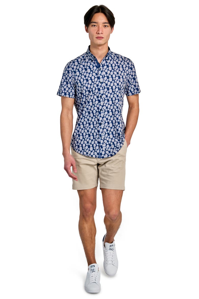 Slim Fit 4-Way Stretch Short Sleeve Button-Up Shirt, Alternate, color, NAVY