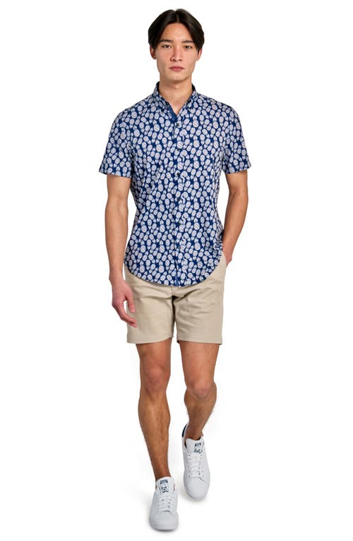 Construct Slim Fit 4-way Stretch Short Sleeve Button-up Shirt In Blue