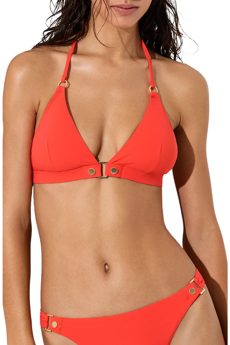 Sandy Triangle Bikini Top, Main, color, CORAL ORANGE