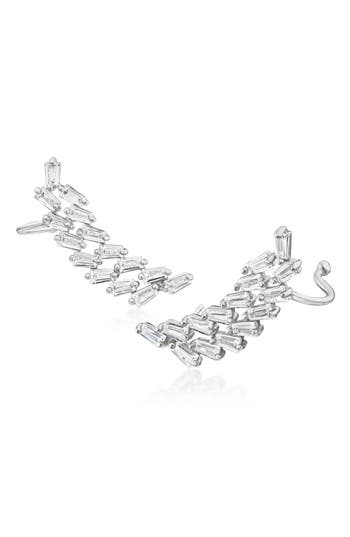 Cz By Kenneth Jay Lane Double Baguette Cubic Zirconia Ear Crawlers In Clear Silver