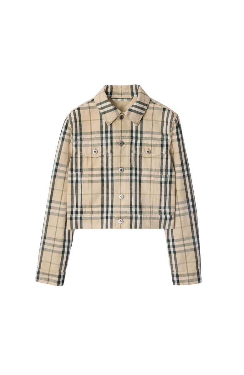 Burberry Cropped Check Denim Jacket, Alternate, color, 