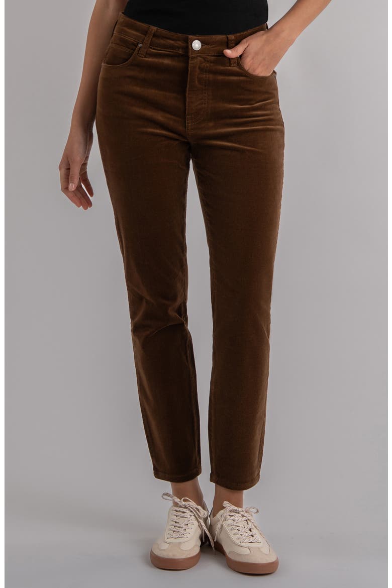 Charlize High Waist Velvet Ankle Cigarette Pants, Main, color, COGNAC