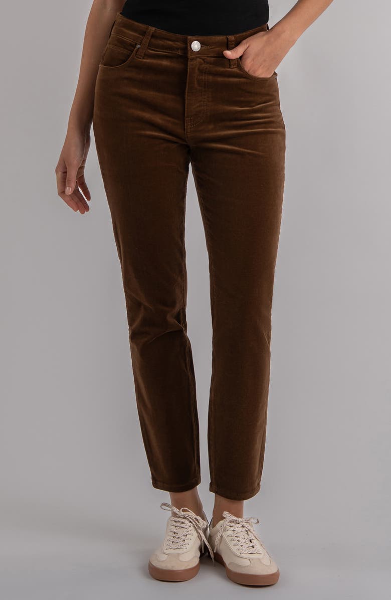 KUT from the Kloth Charlize High Waist Velvet Ankle Cigarette Pants, Main, color, Cognac