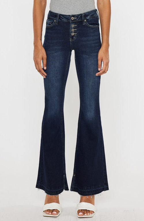 Kancan Lurice Mid Rise Flare Jeans In Blue