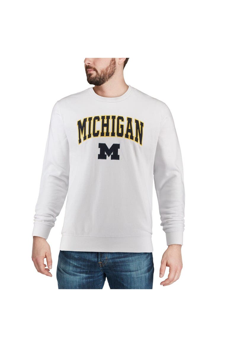 Men's Colosseum White Michigan Wolverines Arch & Logo Crew Neck Sweatshirt, Alternate, color, White