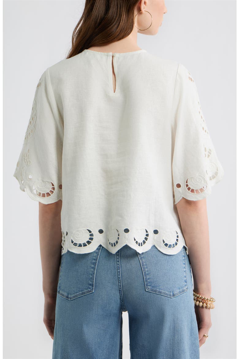 Eyelet Linen Blend Top, Alternate, color, IVORY EGRET