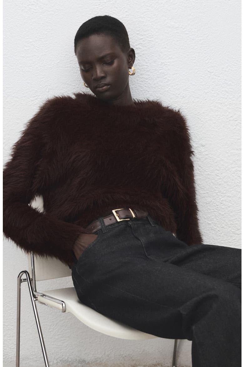 Toby Faux Fur Sweater, Alternate, color, BROWN