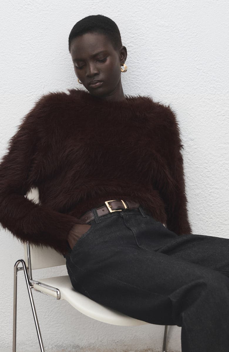 MANGO Toby Faux Fur Sweater, Alternate, color, Brown