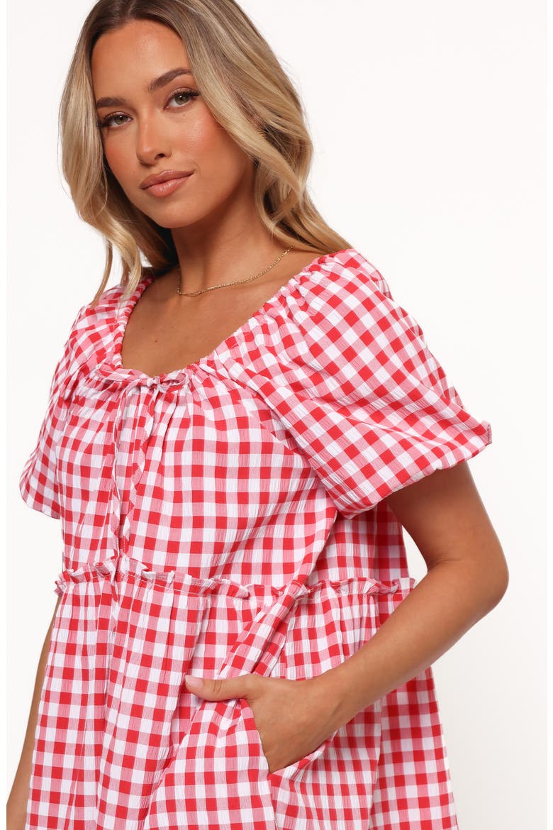 Dorthea Gingham Cotton Blend Minidress, Alternate, color, RED