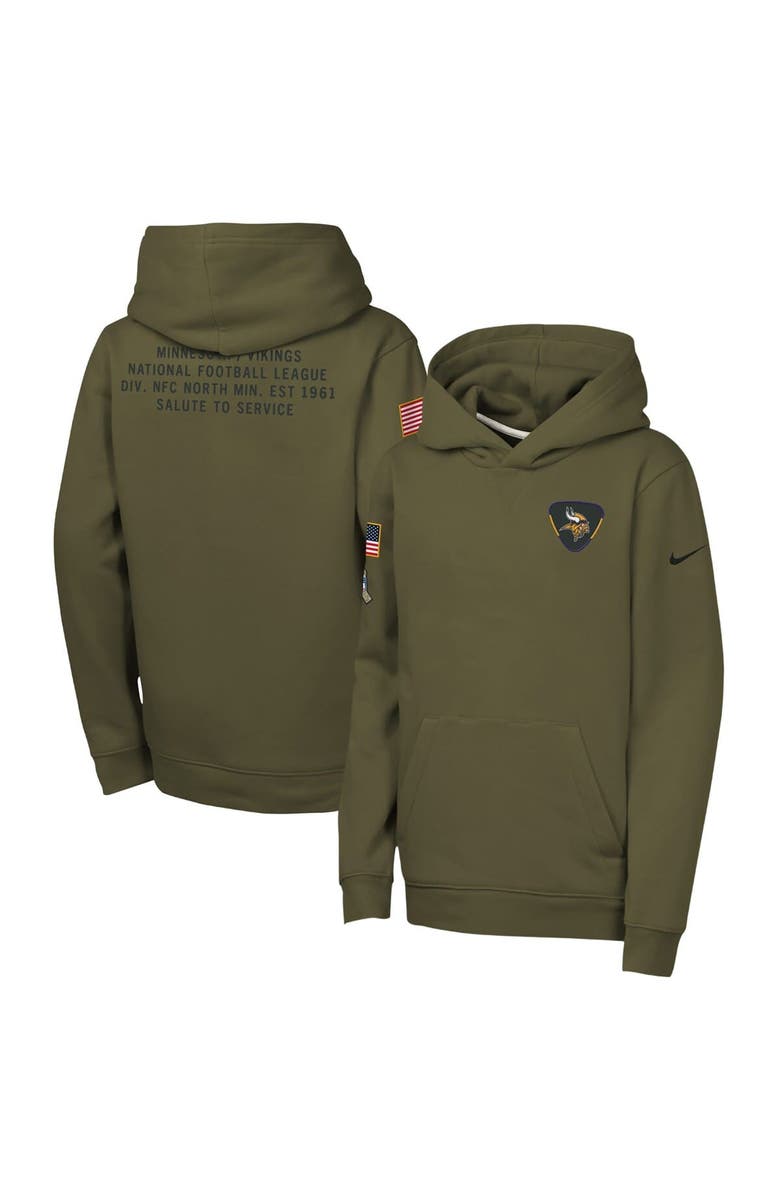 Nike Youth Nike Olive Minnesota Vikings 2025 Salute to Service Club Fleece Hoodie, Main, color, Olive