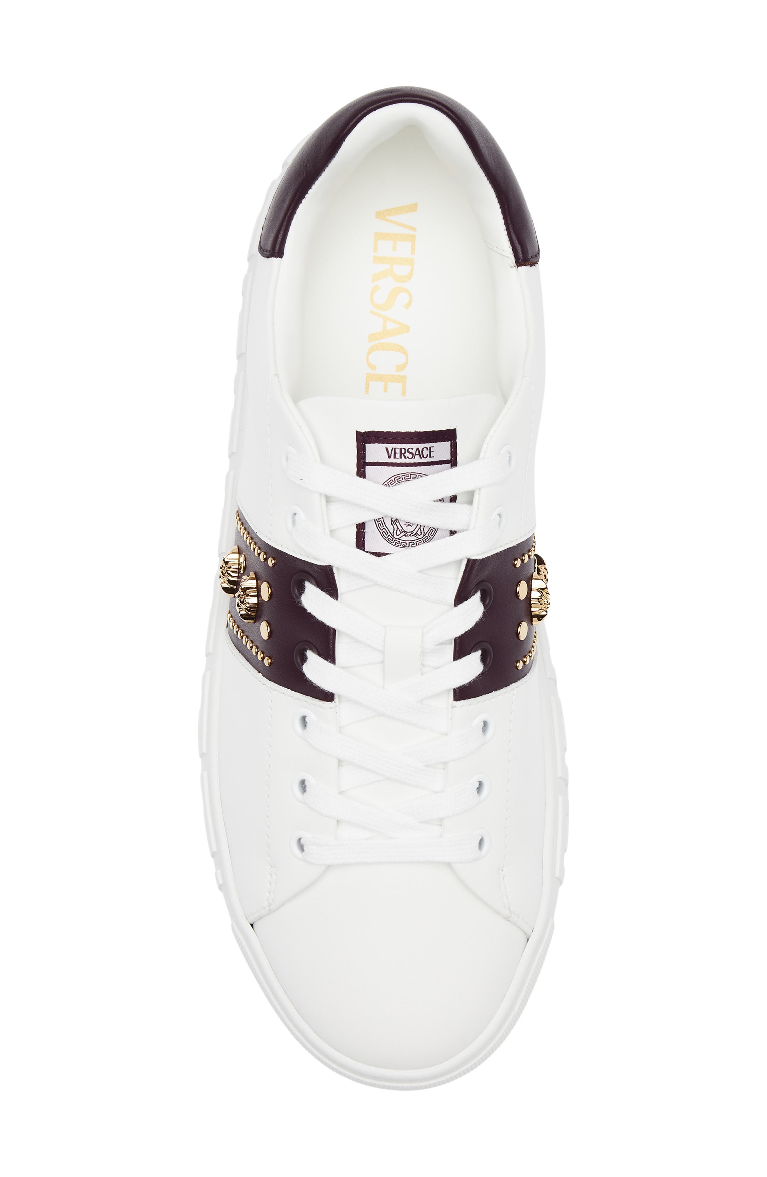 Versace Studded Greca Sneaker, Alternate, color, White Mulberry Gold