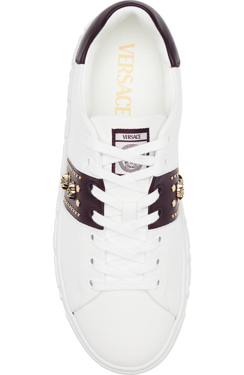 Versace Studded Greca Sneaker, Alternate, color, White Mulberry Gold