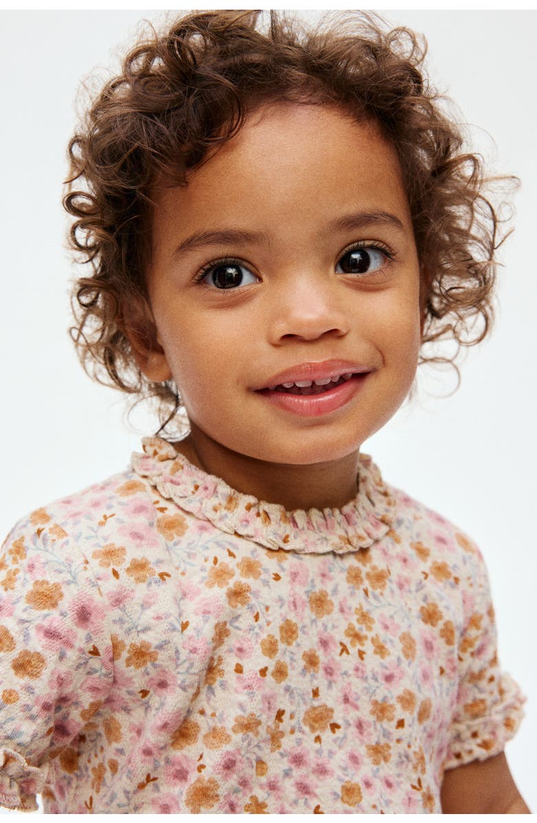 H&M Frill-trimmed Jacquard-jersey Dress, Alternate, color, Light Beige/Floral