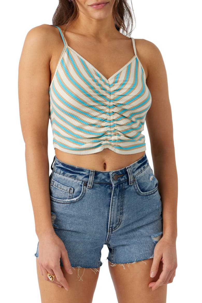 Vallarta Stripe Ruched Crop Tank, Main, color, BLUE MULTI COLORED