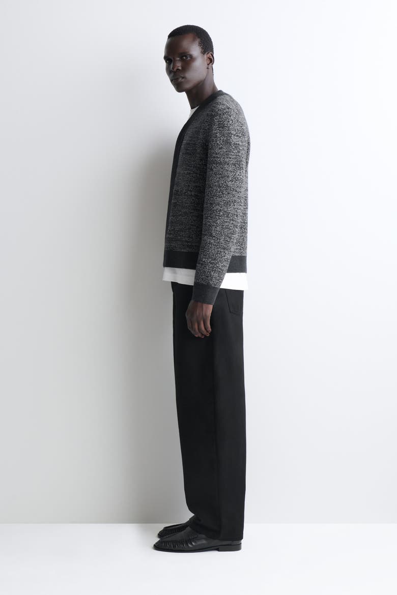 Contrast-Detail Wool V-Neck Cardigan, Alternate, color, GRAY MÉLANGE