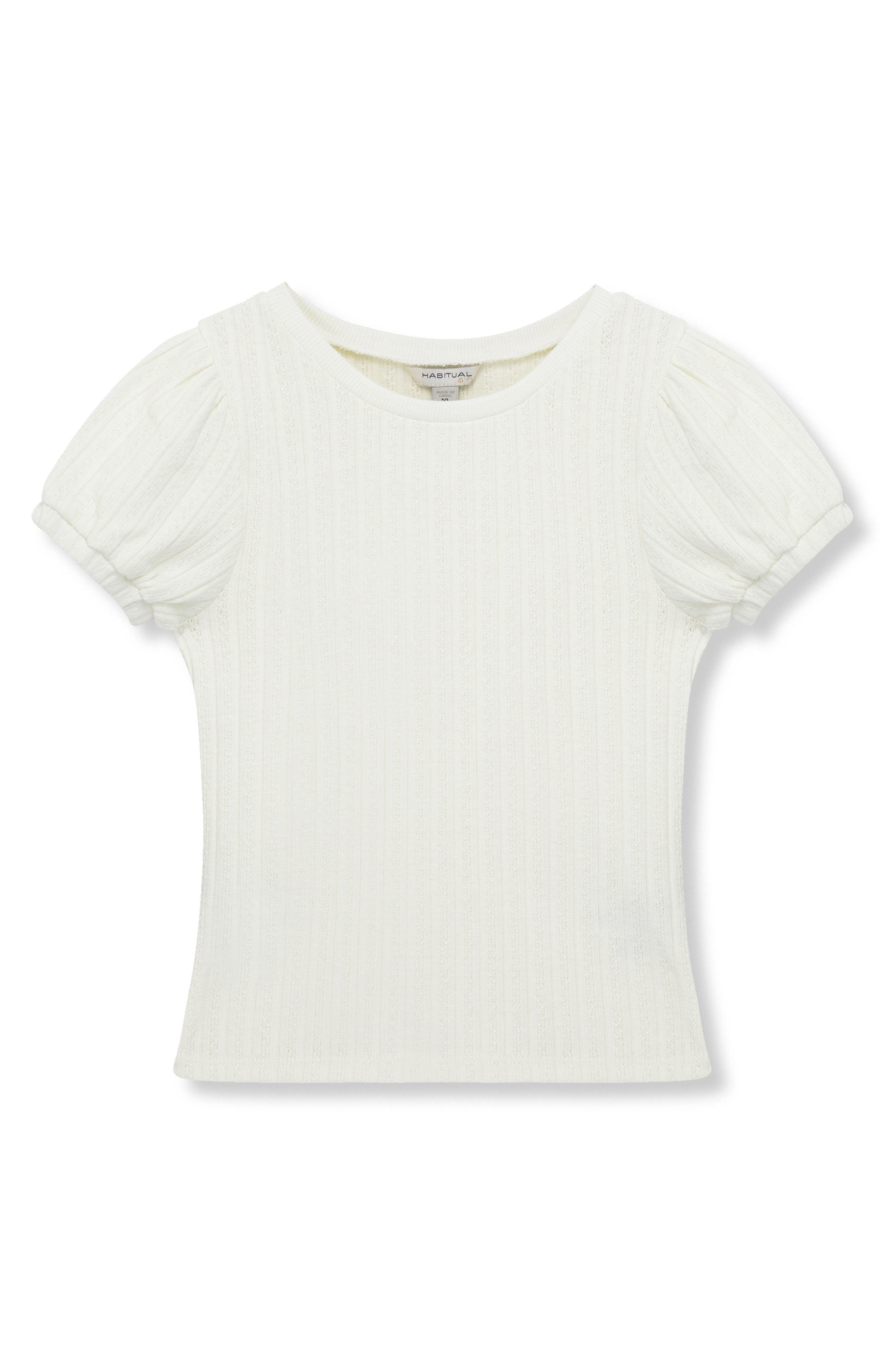 Habitual Kids Kids' Pointelle Puff Sleeve Top in Off-White 