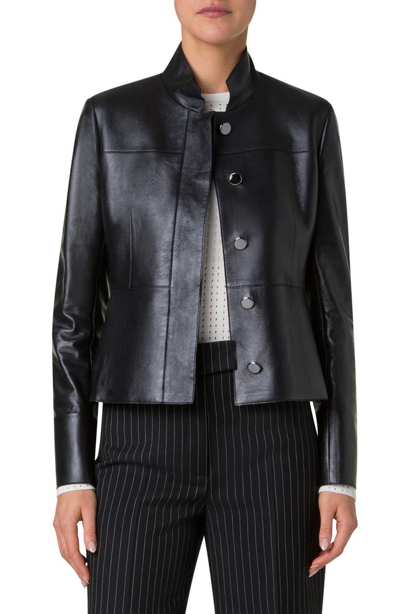 Akris Tino Lambskin Leather Crop Jacket, Main, color, 