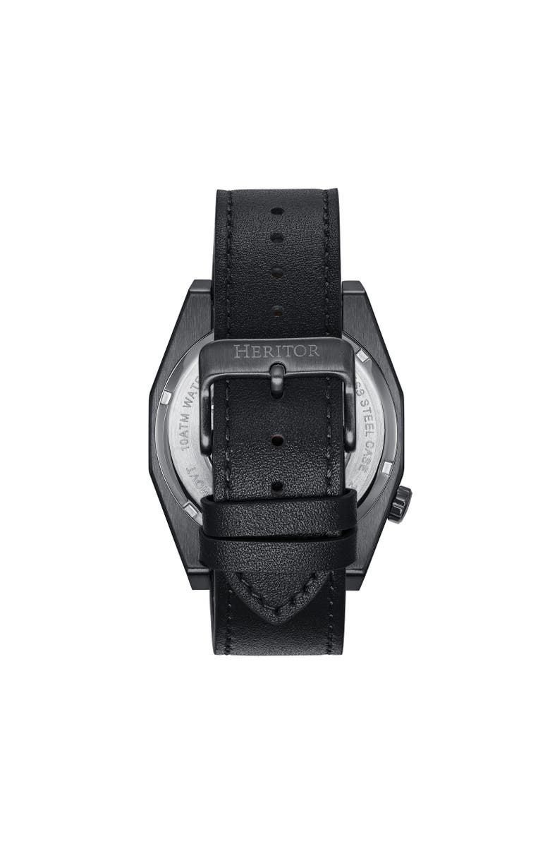 Heritor Automatic Amadeus Semi-Skeleton Leather-Band Watch, Alternate, color, Black/Black