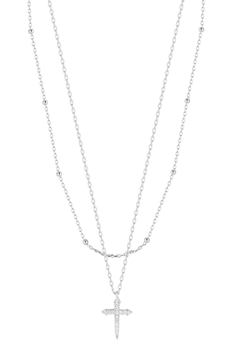 CHLOE AND MADISON Plated Sterling Silver & CZ Layered Cross Necklace, Main, color, 
