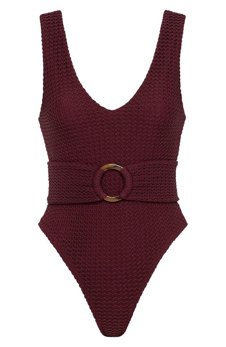 MONTCE Kim Belted One-Piece Swimsuit, Alternate, color, Maroon Crochet
