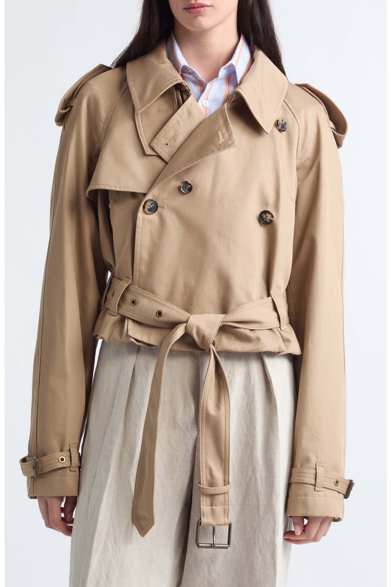 Double Breasted Crop Trench Coat, Main, color, BEIGE