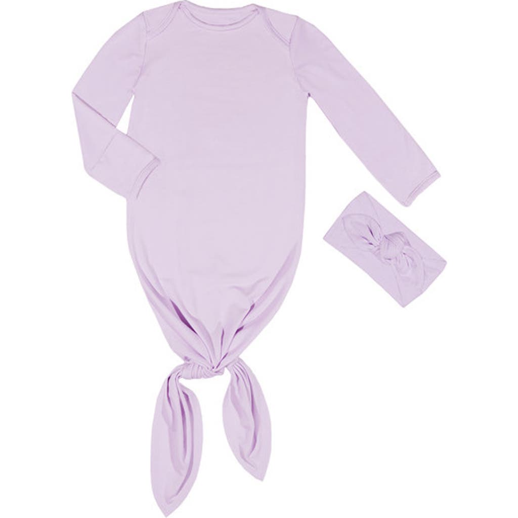 Everly Grey Long Sleeve Knotted Gown & Headwrap Set In Purple