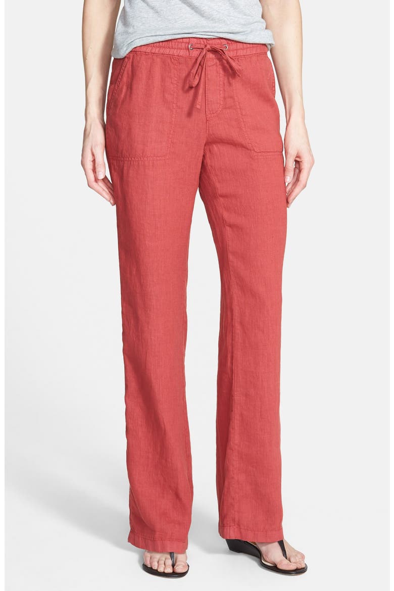 Drawstring Linen Pants, Main, color, RED BRICK