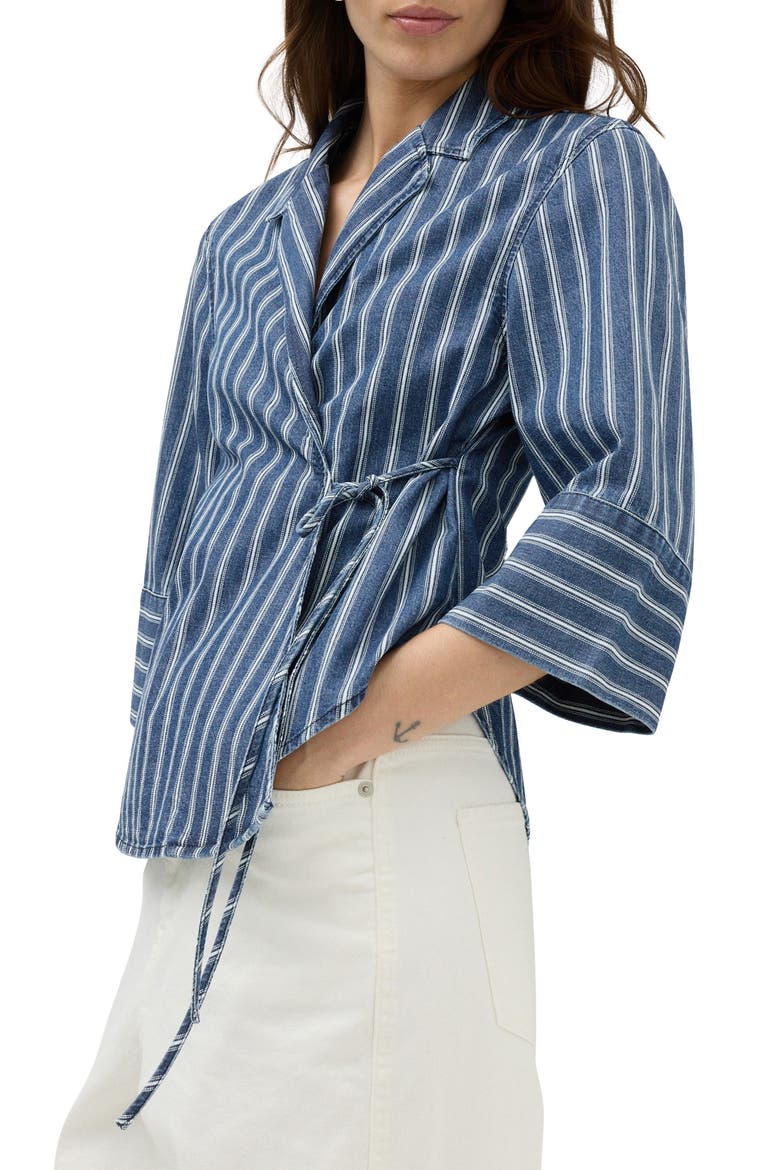 Stripe Wrap Denim Shirt, Main, color, BLUE DENIM